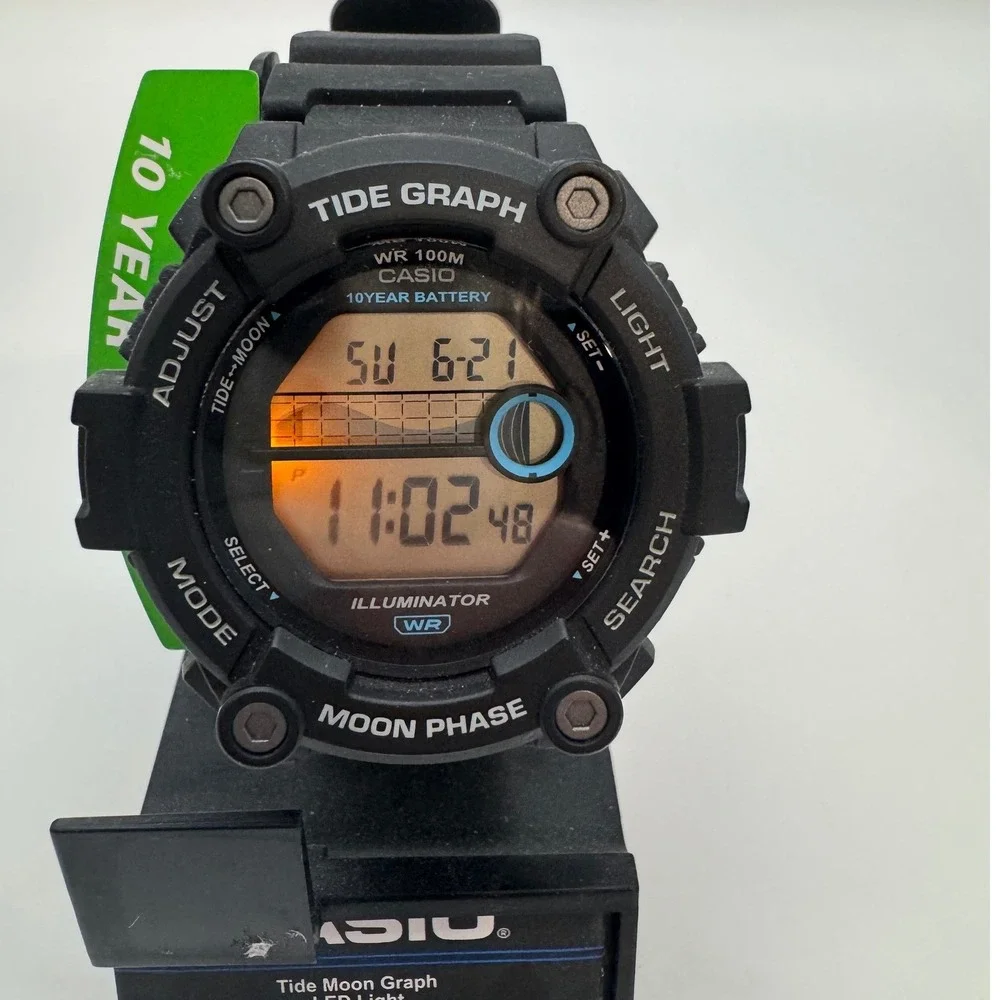 Casio WS-1300H Tide Graph Moon Phase Digital Watch Black 10 Year Battery WR 100M